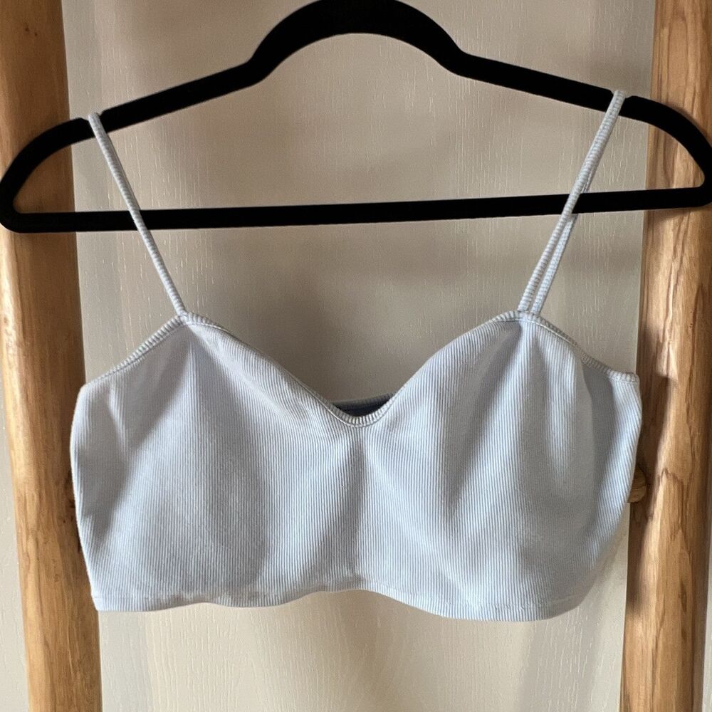 ZARA Baby Blue Ribbed Knit Spaghetti Strap Bralet/Crop Top Large